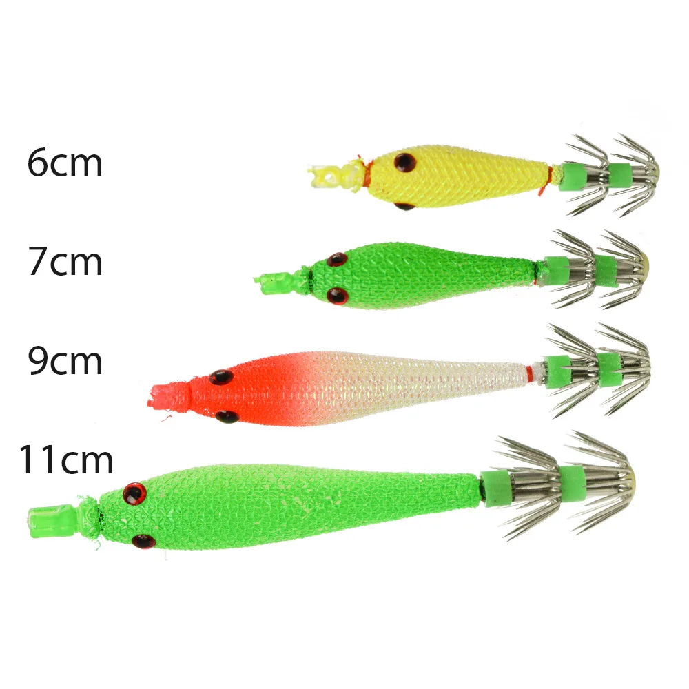 5 unids/bolsa Señuelos de Pesca Fluorescentes Artificiales anzuelo de calamar plantillas de sepia cebo 6cm7cm9cm11cmgarrillos de madera aparejos de pesca de mar - imagen 4