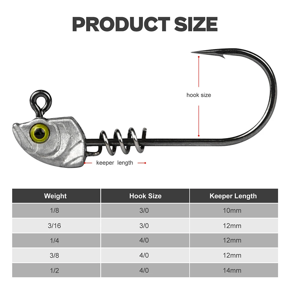 WDJYJ 15 unids/caja 5g 7g 10g 14g anzuelo de cabeza de plantilla de gran calidad con bloqueo de tornillo, anzuelos de jigging de cabeza de pez fuertes para pesca con señuelos blandos - imagen 2