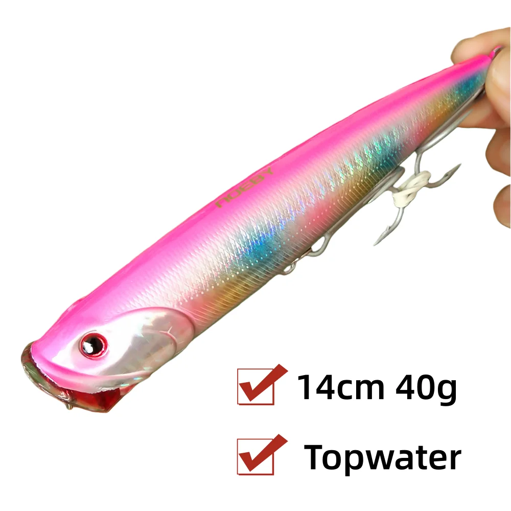 Noeby 1 pieza 14cm 40g TopWater Popper Señuelos de pesca profesionales cebos artificiales duros Wobblers flotantes aparejos de pesca cebos