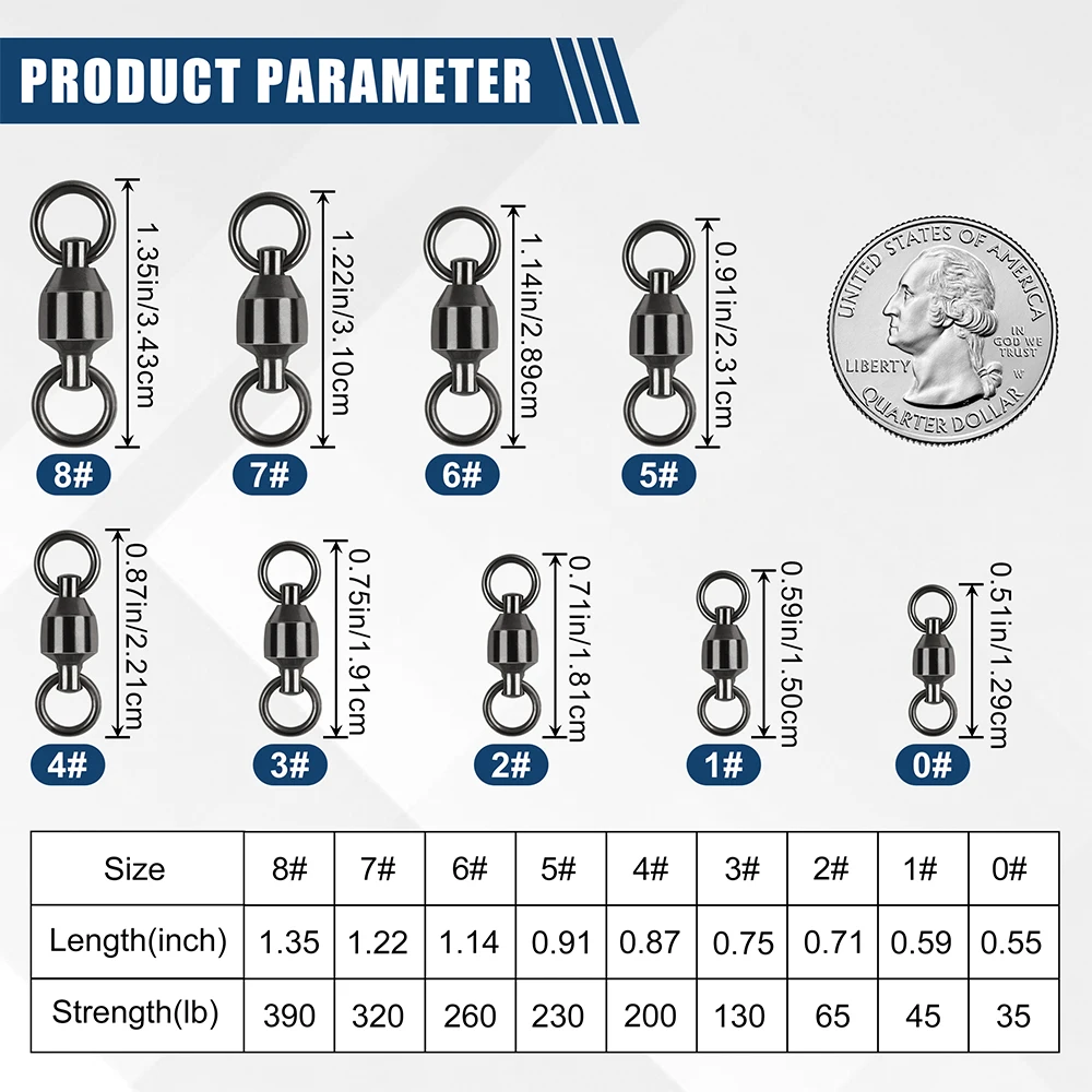 45 Uds. Giratorios de rodamiento de bolas, barril de agua dulce y salada, anillos soldados sólidos de acero inoxidable, conectores de aparejos de pesca - imagen 2