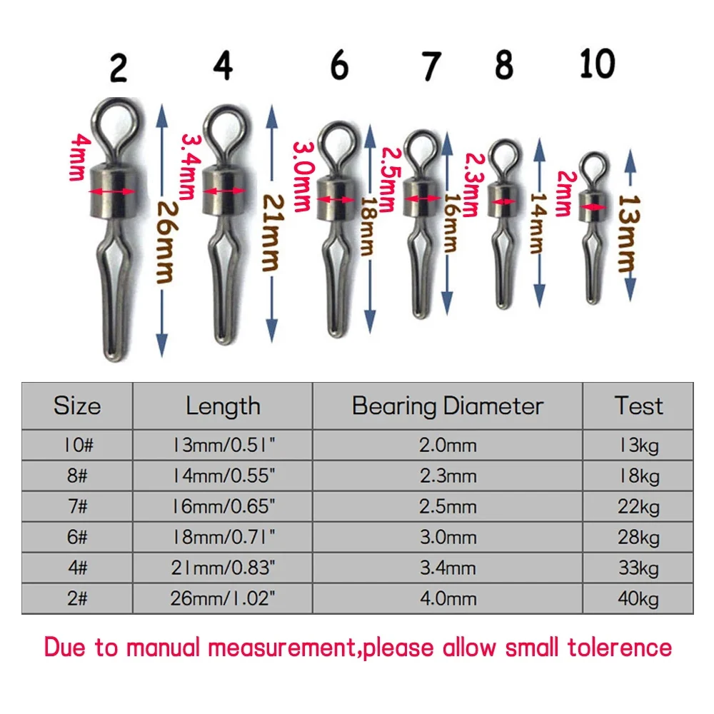 Bimoo 500/1000 piezas 360 ° Giratorio con Clip de línea lateral, conector de anzuelo de pesca giratorio, accesorios de pesca de agua salada, tamaño 2 -12 - imagen 5