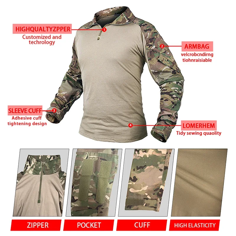 Traje de combate G3, camisa táctica para hombre, pantalones de acampada con almohadillas, ropa deportiva Airsoft para Paintball, uniforme de camuflaje para caza y acampada - imagen 5