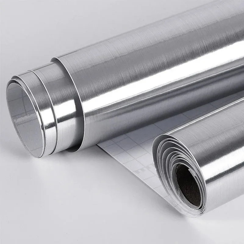 Adhesivo de pared impermeable de Metal cepillado plateado, 40cm, acero inoxidable, cocina, sala de estar, refrigerador, encimera, papel tapiz adhesivo - imagen 5