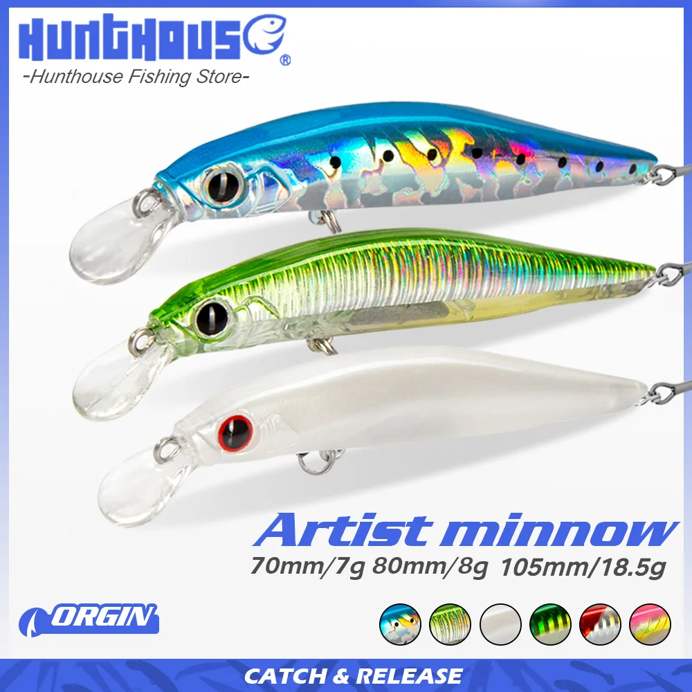 Hunthouse Artist Minnow Twitch señuelo de pesca Jerkbait hundimiento lento cebo duro Wobblers para Lucio trucha 70mm 80mm aparejos de peces de mar - imagen 5