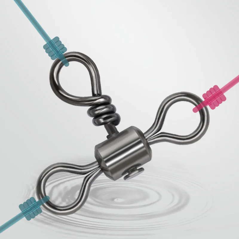 10 Uds. Giratorio de pesca de línea cruzada de barril de 3 vías con anillo sólido conector de línea de anzuelo de pesca de latón herramientas de accesorios de pesca - imagen 4