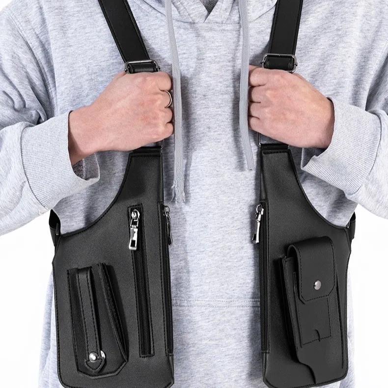 Bolsa Táctica de Pesca Multiusos Impermeable de PU con Doble Correa para el Hombro y Múltiples Bolsillos, Anti-Robo, para Hombre