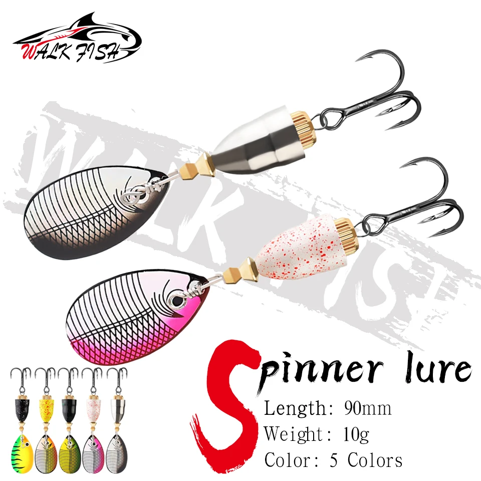 WALK FISH-señuelo cuchara de pesca de 9CM/10G, anzuelo Triple, Spinner de Metal, cebo de pesca con lentejuelas, aparejo de fundición larga, agua dulce y salada