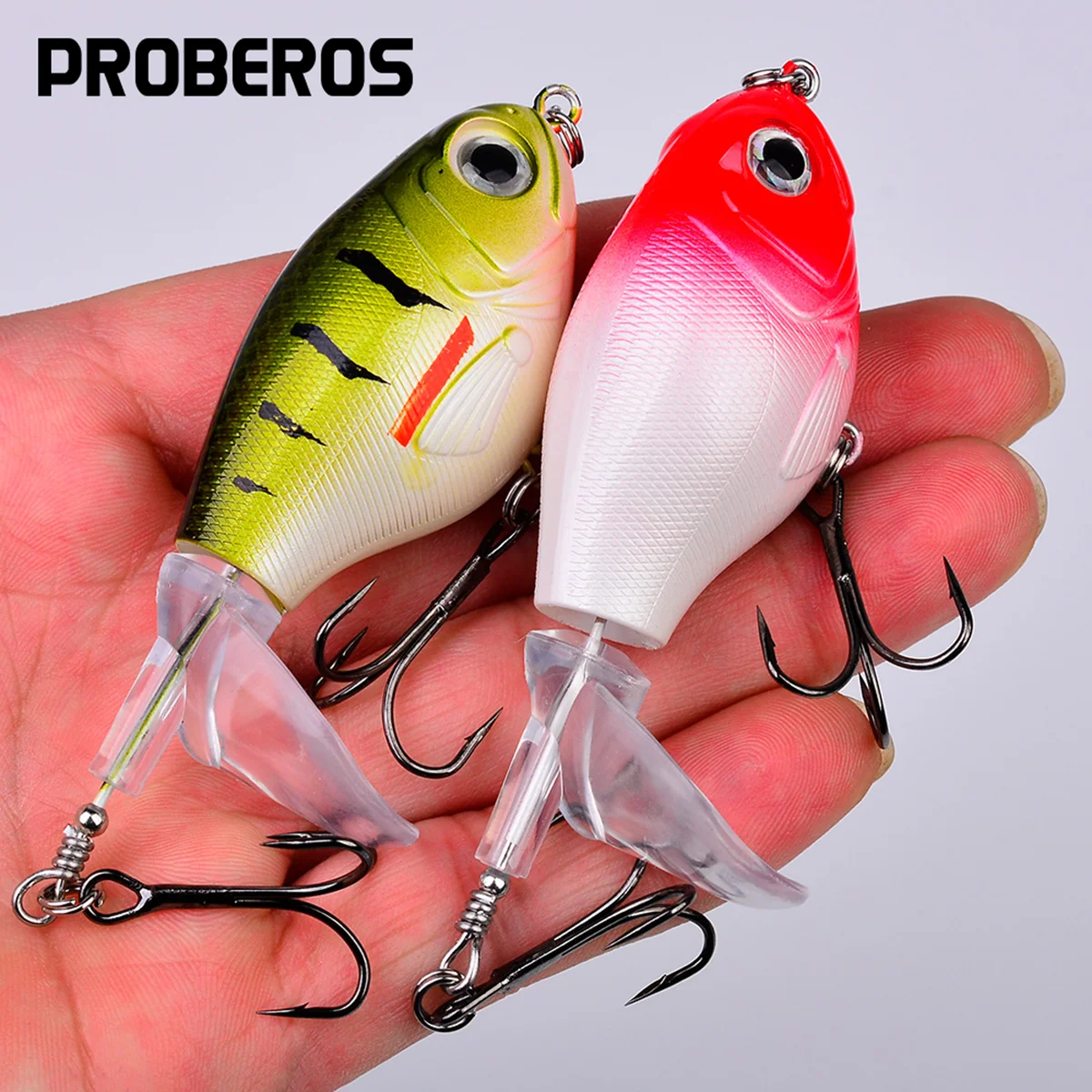 PROBEROS1PC-señuelo de pesca Whopper Popper Topwater, cebo duro Artificial con cola giratoria suave para aparejos de pesca de lubina - imagen 2