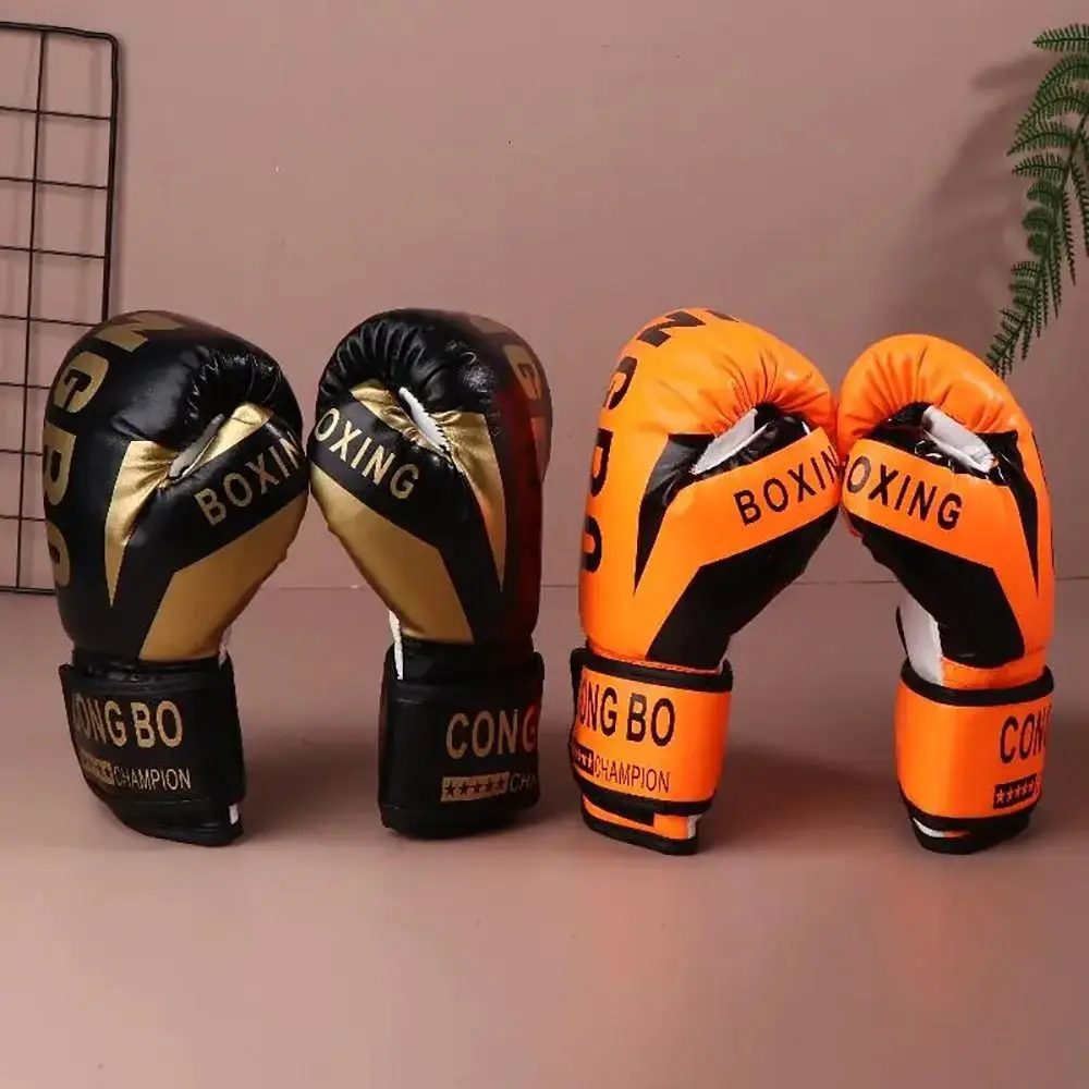 1 par de guantes de boxeo transpirables de cuero PU Muay Thai MMA punzonado Karate guantes de boxeo Unisex guantes de entrenamiento de 6oz para niños - imagen 3