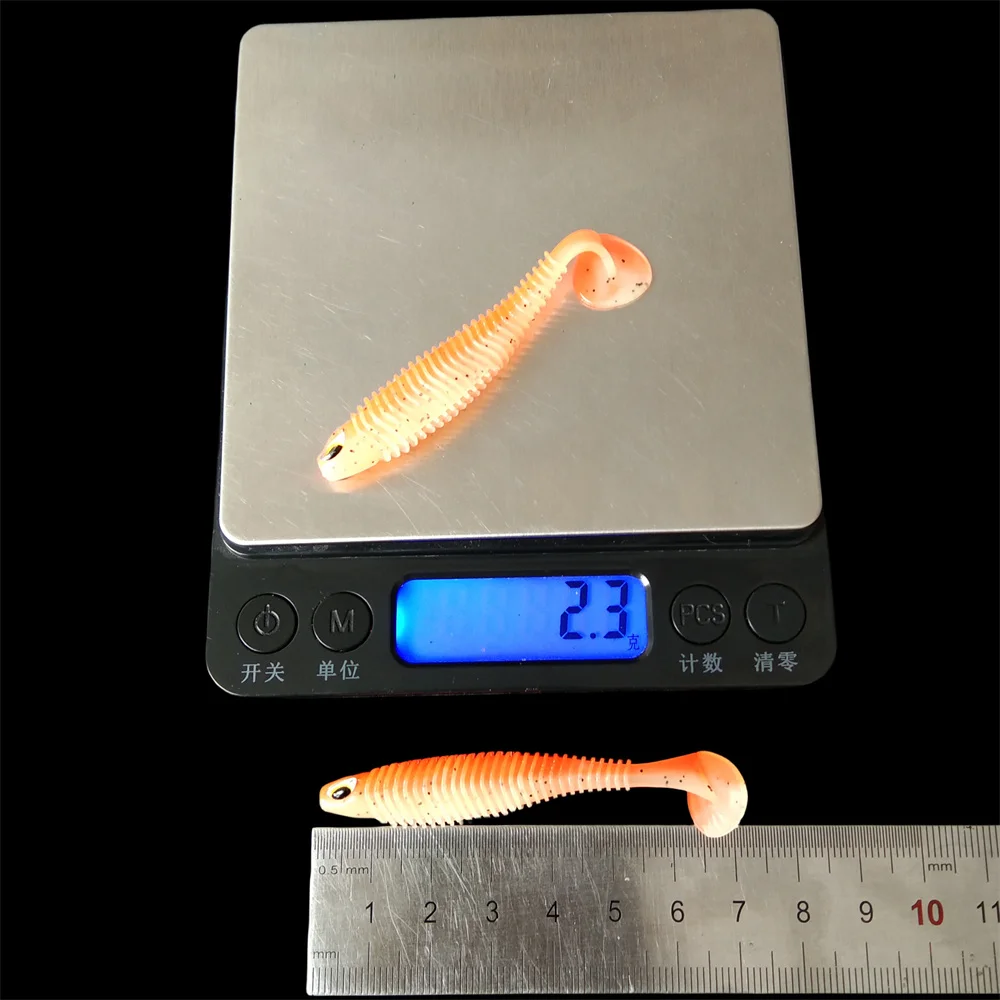 5 uds 3D ojos Shad gusano cebo suave 65mm 2,3g T cola Jigging Wobblers señuelo de pesca aparejos lubina Lucio aritificial silicona Swimbait - imagen 2