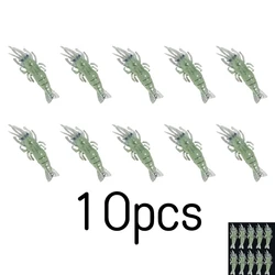 Cebo Artificial de silicona para camarones luminosos, 10 unids/lote, simulación de gambas suaves con ganchos, carpa para aparejos de pesca/señuelo/accesorios