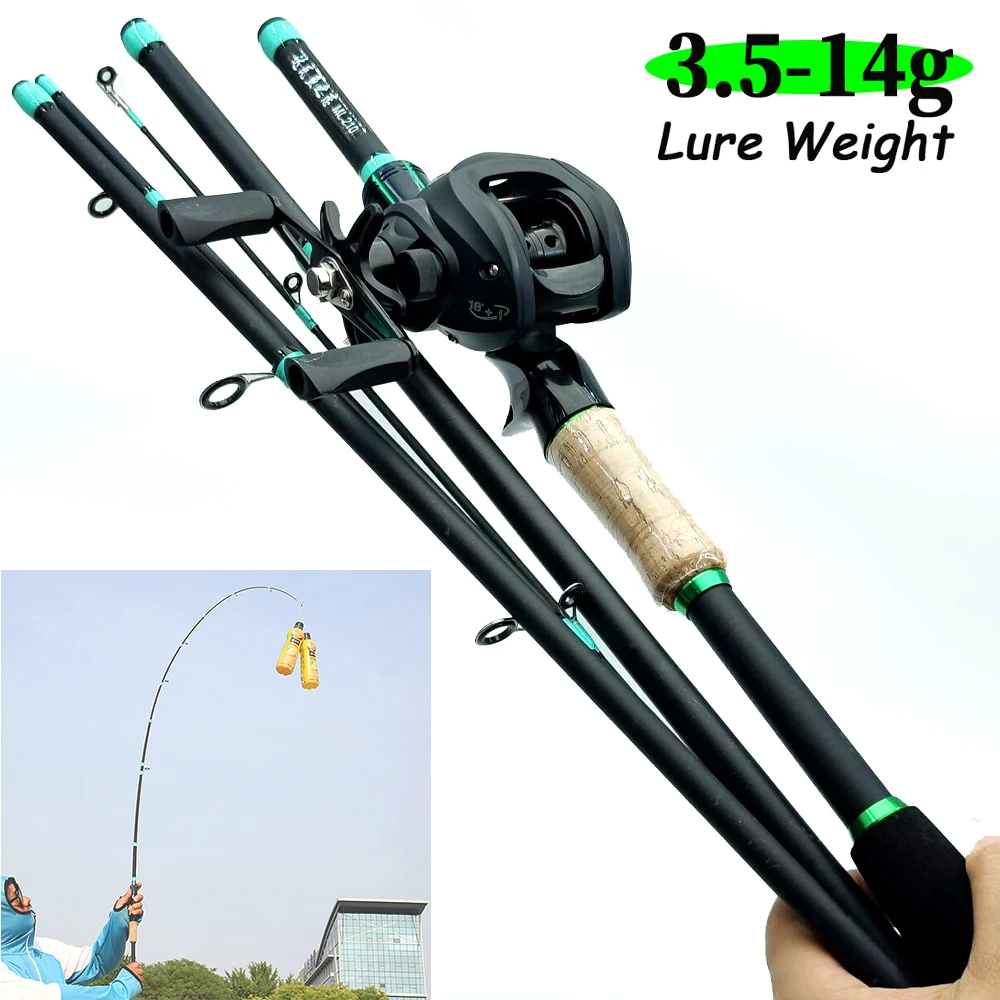 Juego de carretes de caña de pescar de viaje, fundición de fibra de carbono, 1,8 m, 2,1 m, relación de engranaje 7,2: 1, Combo de carrete Baitcast para señuelo, lubina, Pesca, lago, río - imagen 2