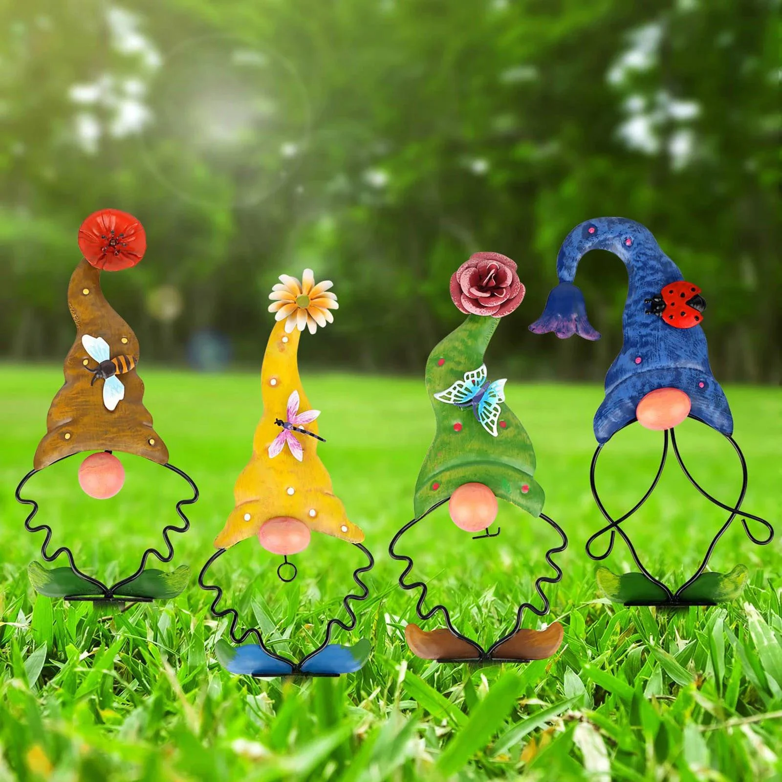 Inserción de tierra de Gnomo de Metal 3D, insectos, mariposas, decoración para jardín, patio trasero, adornos de tierra de césped al aire libre - imagen 4