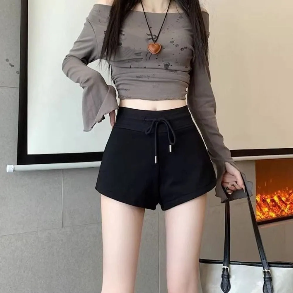 Pantalones cortos de cintura alta con cordón y bolsillos ajustados para mujer, pantalones cortos, pantalones de pijama, pantalones cortos informales de verano, ropa de calle - imagen 3