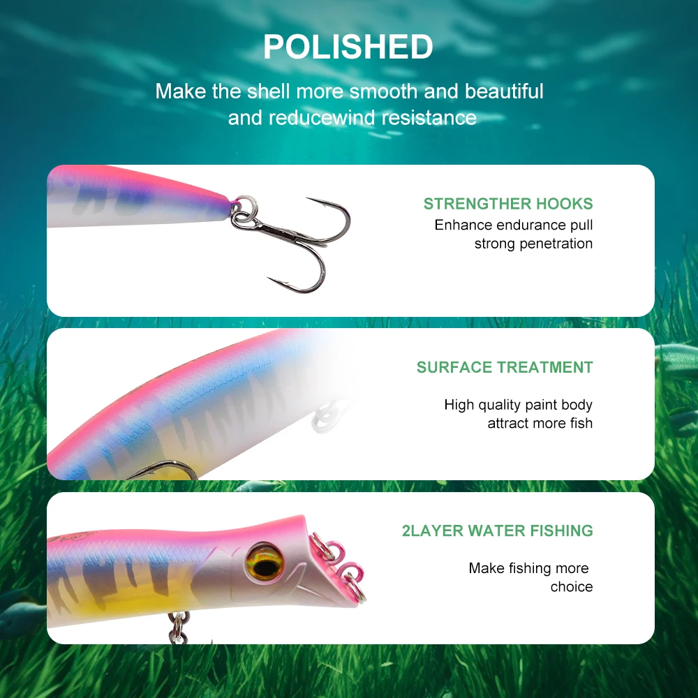 ESFISHING Señuelos de pesca flotantes superficie Popper Darter King 13cm 17,5g dos cebos duros profesionales de buceo agua superior - imagen 4