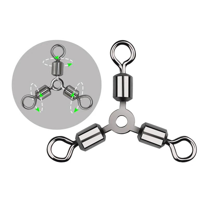 Conector de pesca giratorio de 3 vías, 10 Uds., giratorios, barril, anzuelo, aparejos de Triple línea cruzada, accesorios de pesca - imagen 2