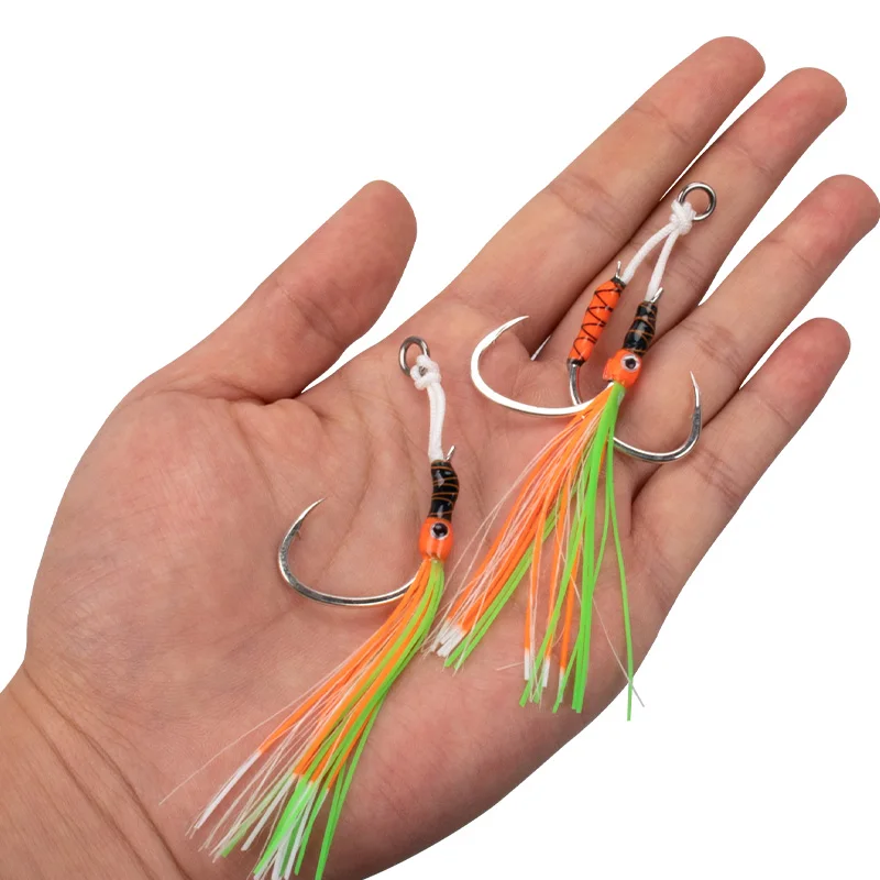 OBSESSION HK039 2 unids/bolsa anzuelo de pesca de acero rico en carbono, anzuelo de Metal brillante para agua salada, anzuelos de pesca individuales y dobles - imagen 4