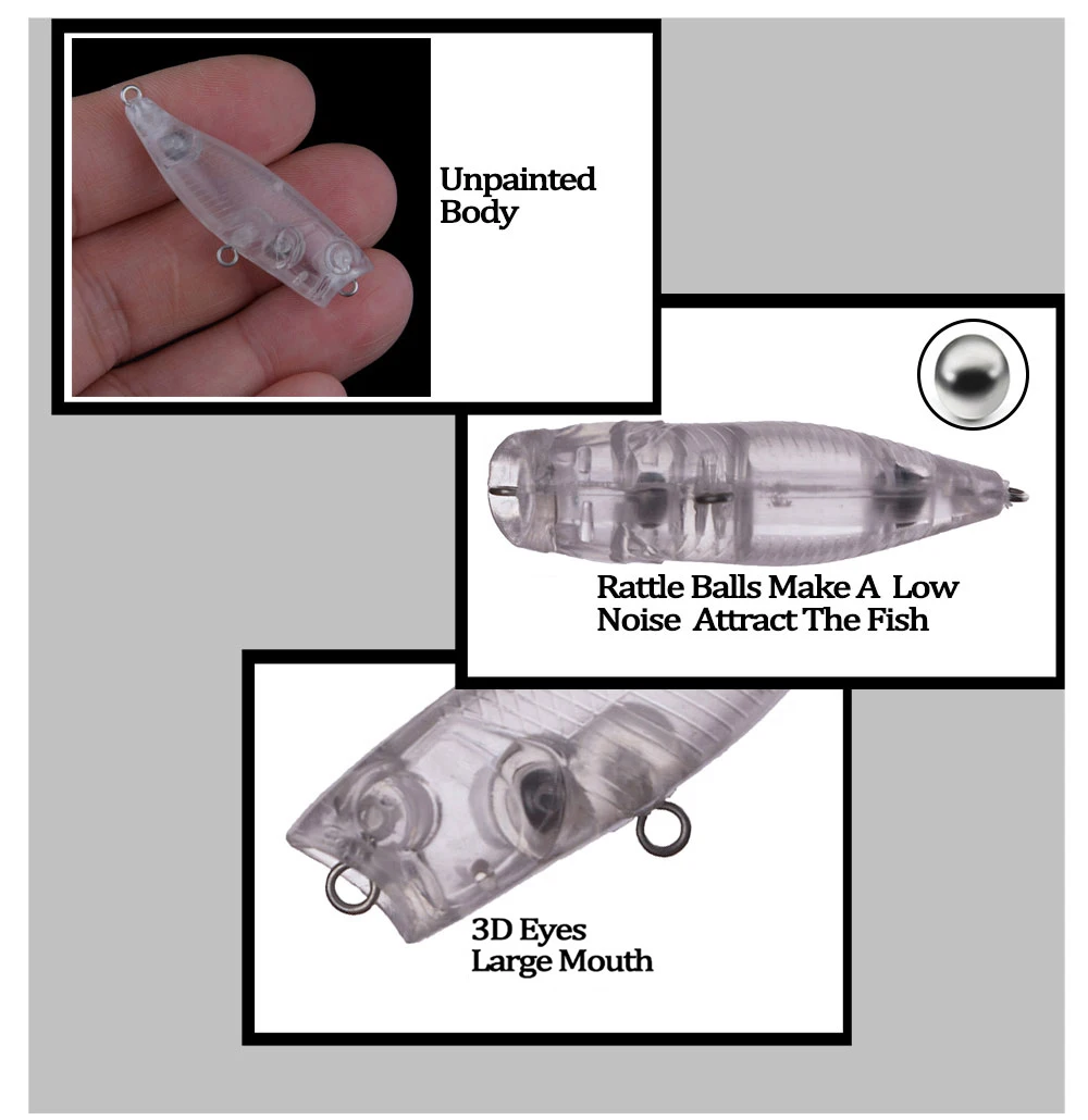 Chan'sHuang 30 Uds Señuelos de pesca sin pintar 40mm 3g Mini Popper Topwater DIY cebo de pesca en blanco hecho a mano - imagen 4