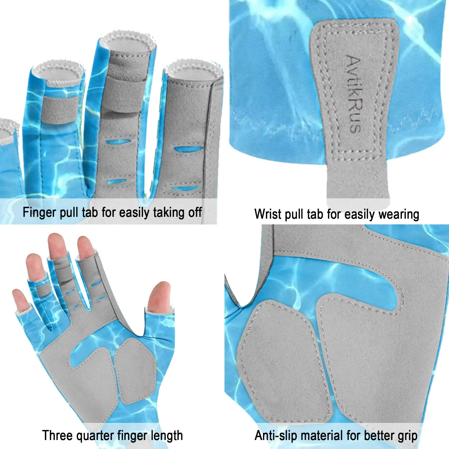 Aventik UPF 50+ guantes de pesca sin dedos antideslizantes guantes de mujer de secado rápido transpirables ciclismo canotaje guantes de pesca - imagen 4