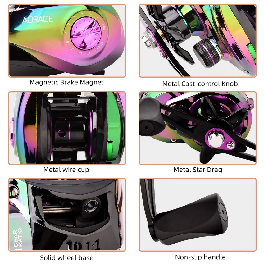 Carrete de pesca ultraligero, bobina de Metal de arrastre máximo de 10KG, 10,1: 1, alta velocidad, colorido, Baitcasting, carpa - imagen 5