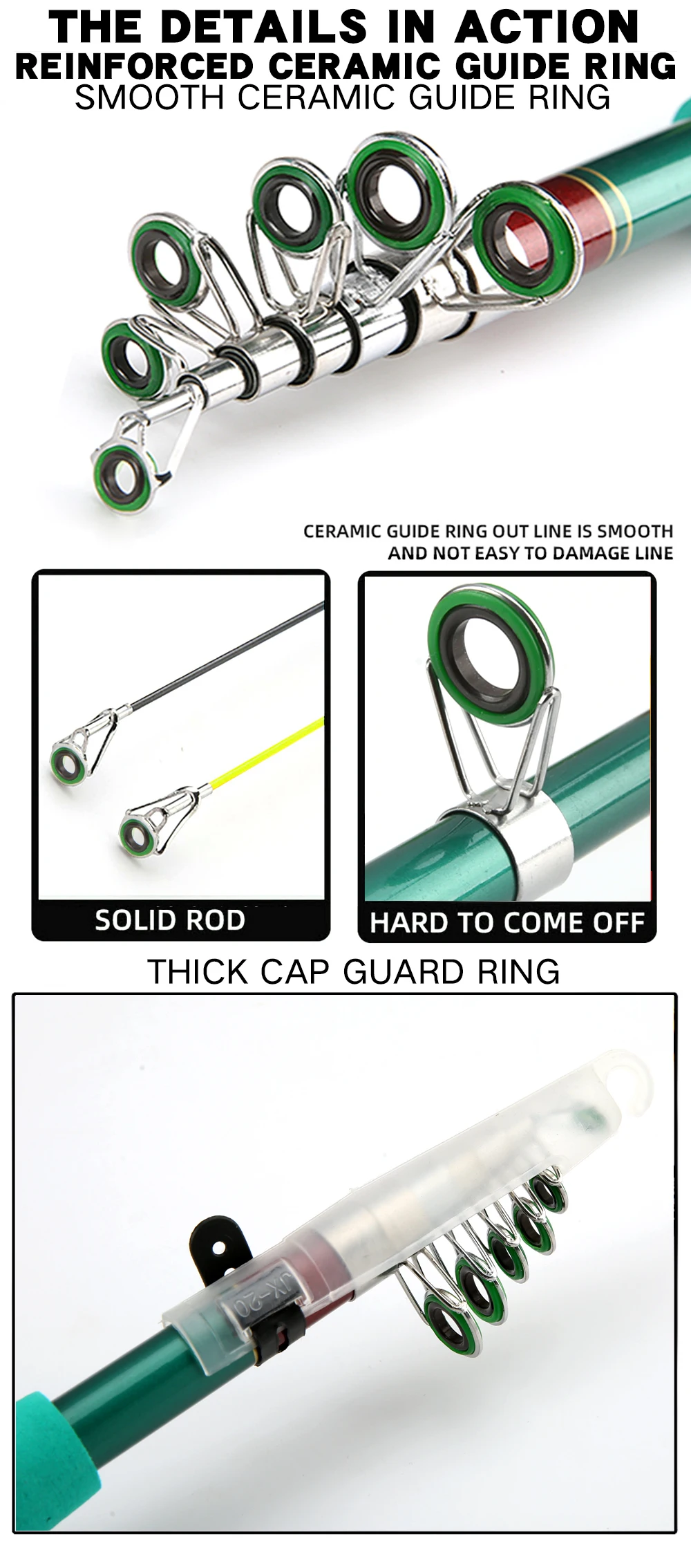 Descubra los detalles elegantes y duraderos de nuestros anillos de guía de cerámica de alta calidad para su caña de pescar