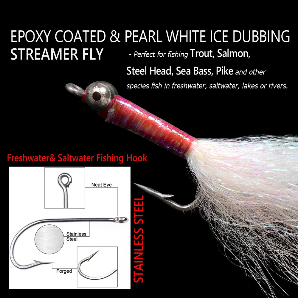 Wifreo-cebos de pesca de agua dulce, 6 piezas, 3D, ojo de pez, serpentinas de pececillos epoxi, Mosca, doblaje de hielo blanco, señuelo de trucha, lubina, #8 #10 #12 - imagen 4