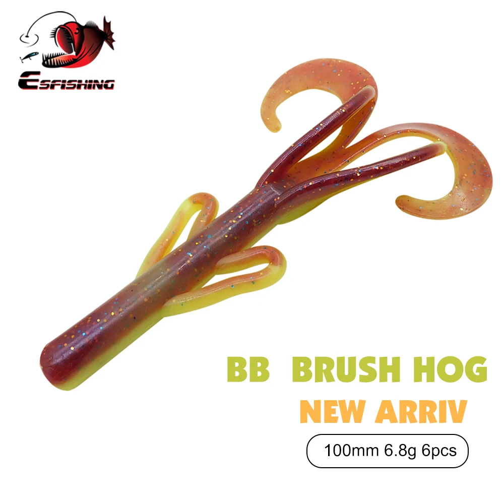 ESFISHING-señuelo de pesca suave con cepillo BB para camarones, cerdo de 100mm, cebo Artificial para perca, Lucio, lubina, sales y atractivos