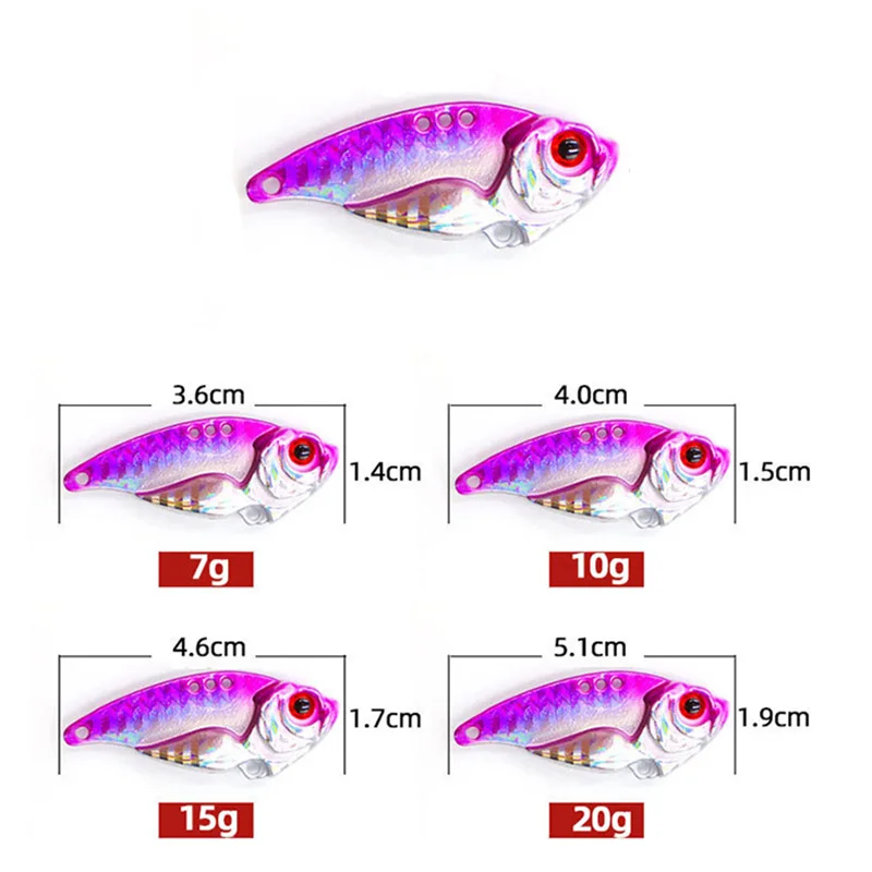 7/10/15/20g 3D EyesMetal Vib Blade Lure Sinking Vibration Baits Artificial Vibe for Bass Pike Perch Fishing Lures 12 Colors - imagen 4