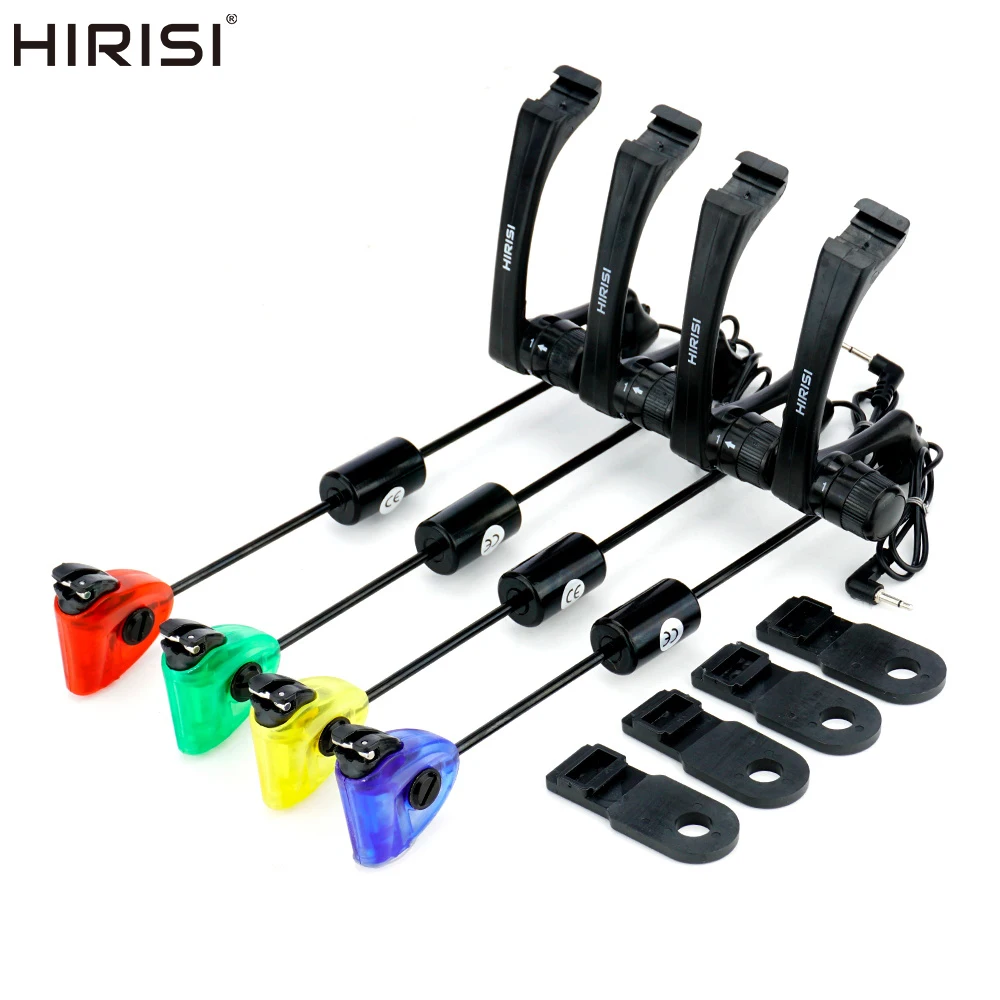 Hirisi-alarma de pesca de carpa, indicador de picadura de pesca Swinger con luz LED, 4 piezas en estuche, equipo de pesca B2002, accesorios de pesca