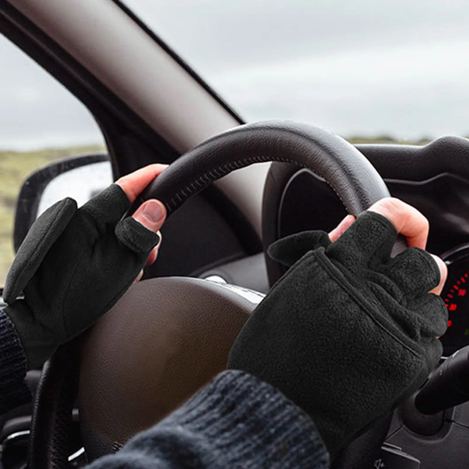 Guantes cálidos de invierno, guantes de medio dedo de terciopelo grueso, ventana al aire libre, ciclismo, Camping, pesca, esquí, mitones, guantes con pantalla táctil - imagen 3