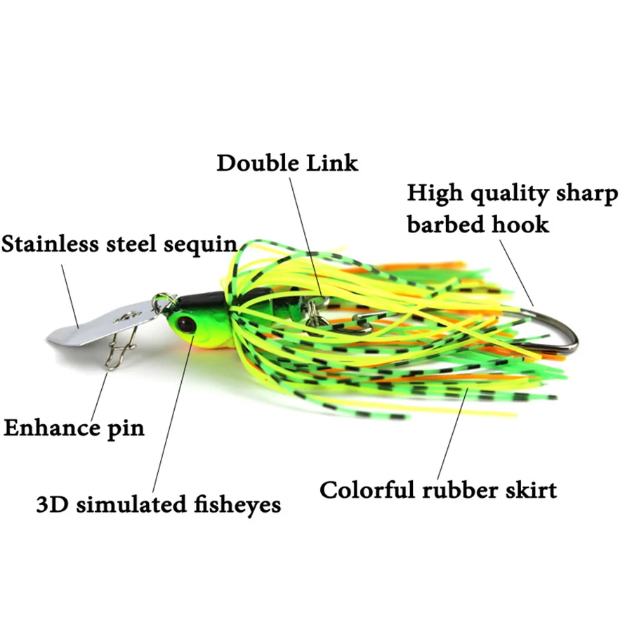 Juego de Señuelos de Pesca de 6 piezas, cebo Artificial giratorio, faldas, Kit Weedless Buzzbait Wobblers para lubina, Lucio, Swimbait, Walleye - imagen 4