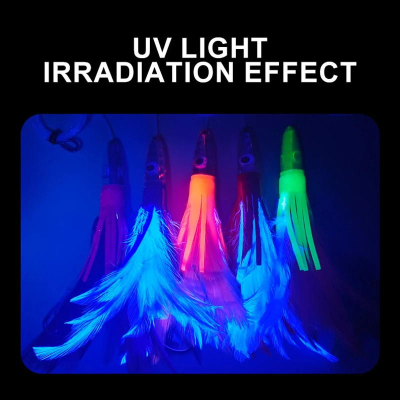 1 unidad de faldas de calamar GT, señuelo de pesca suave, 16cm, 46g, señuelo de pesca UV, falda de plumas de pulpo, cebo acrílico Artificial para atún - imagen 3