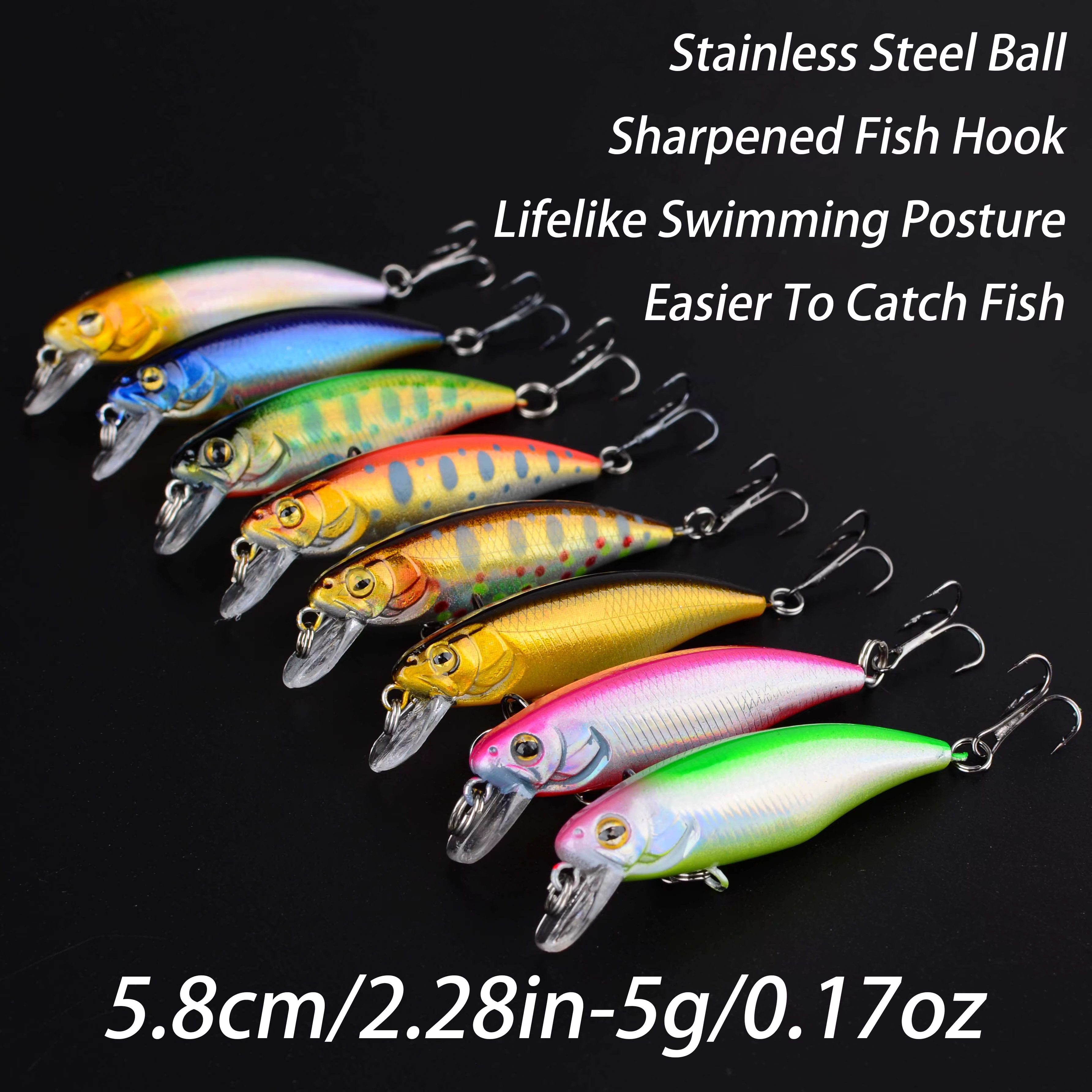 8 Uds señuelo de pesca Minnow ojos 3D Crankbait wobbler cebo duro de plástico Artificial aparejos de pesca - imagen 3