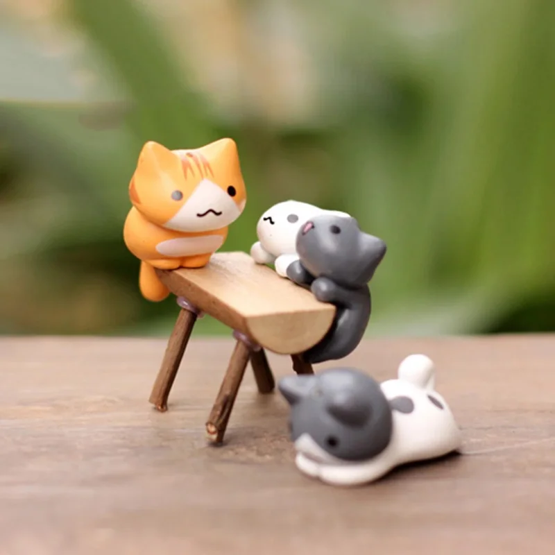 6 unids/set gato de la suerte de dibujos animados hogar jardín bonsái decoraciones Miniaturas regalo encantador Micro paisaje gatito artesanía en miniatura - imagen 3