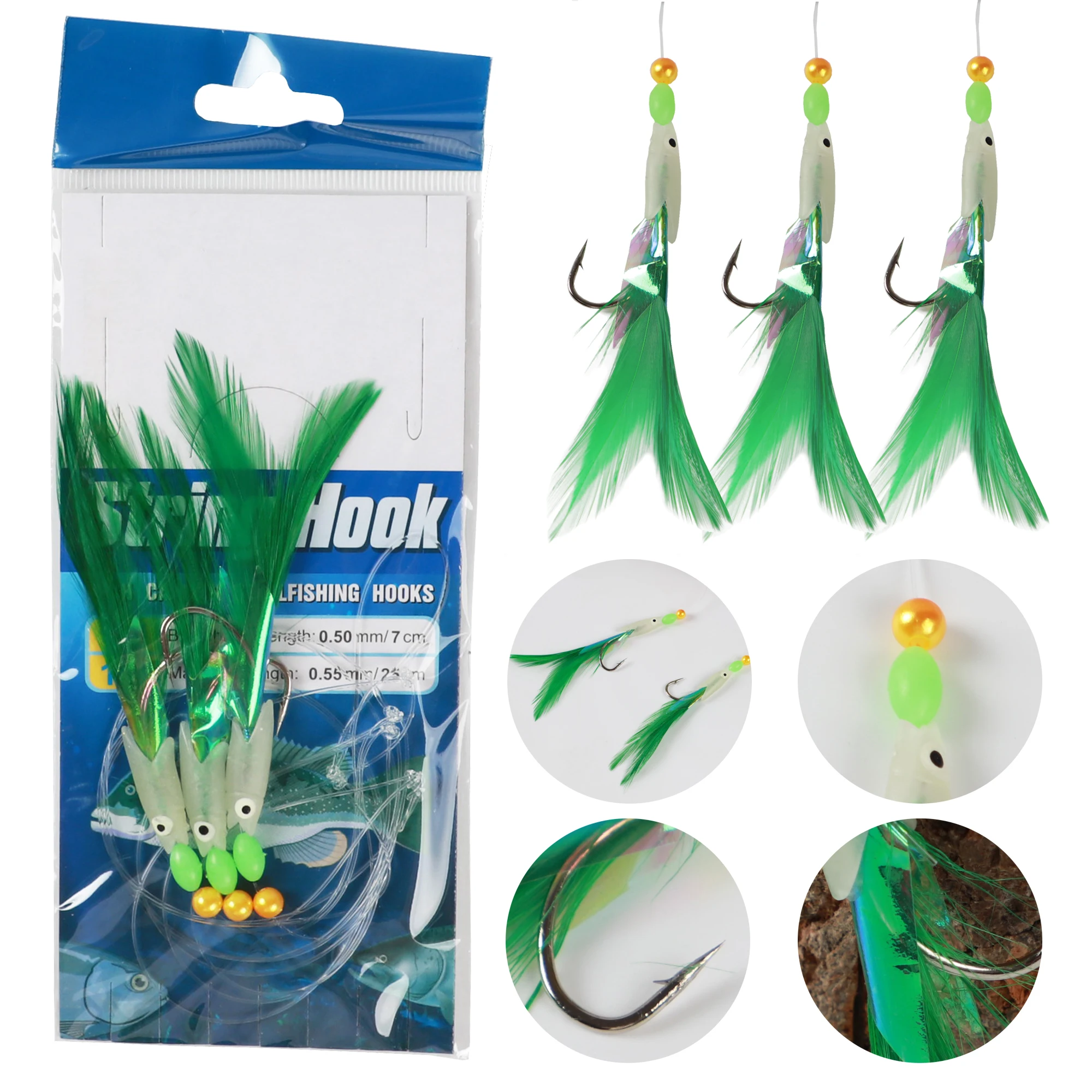 Free Fisher Sabiki para camarón: anzuelos con plumas y giratorios - imagen 3