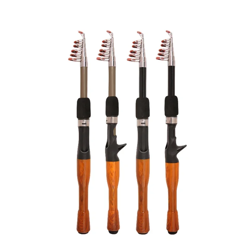 Caña de pescar giratoria telescópica de 1,3 m/1,6 m/1,8 m, mango de madera de carbono, caña de pescar de carpa, prueba de caña de pescar de roca marina - imagen 2