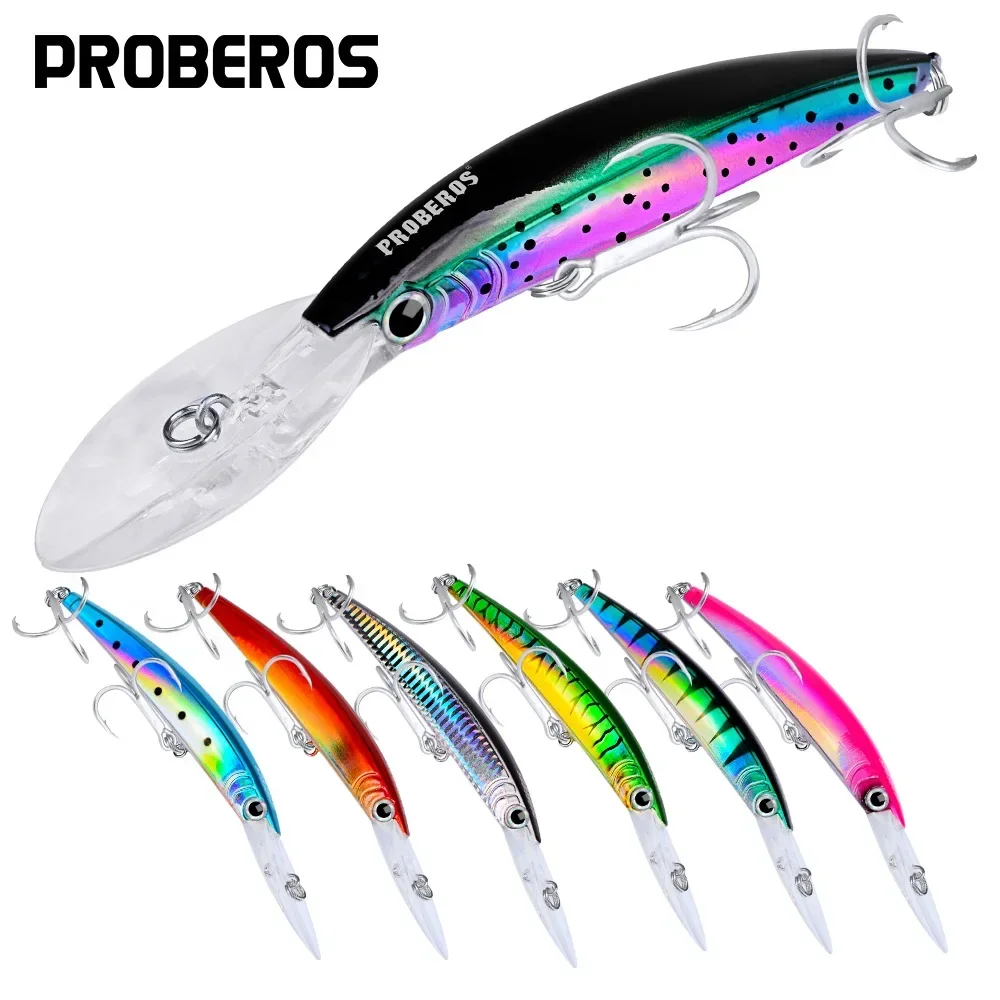 Señuelos flotantes de pececillo, 170mm, 27g, Wobblers, señuelo de pesca de buceo profundo, cebo duro Artificial, barco de curricán, pesca en mar, lubina, Lucio - imagen 3