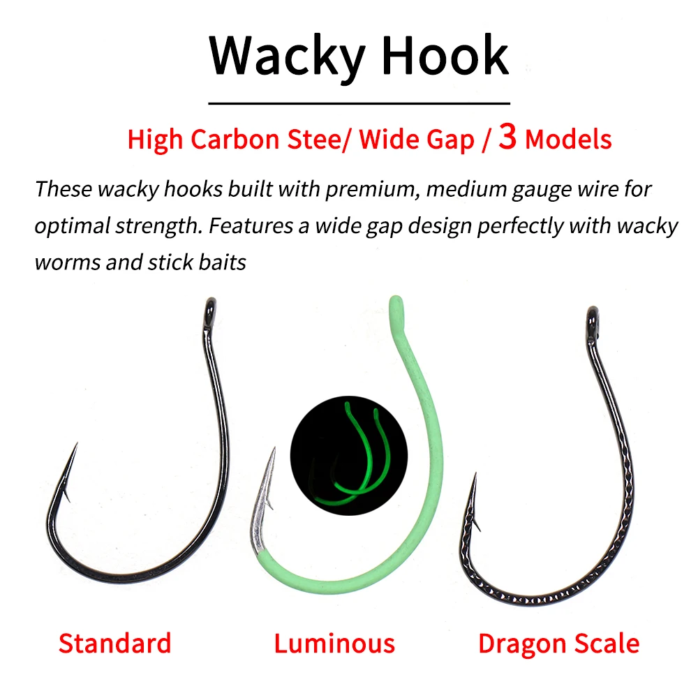 Lionriver 50 piezas # Anzuelo loco de acero rico en carbono 4 - 3/0, anzuelo de gusano suave de espacio ancho, aparejos de aparejo para pesca de lubina - imagen 2