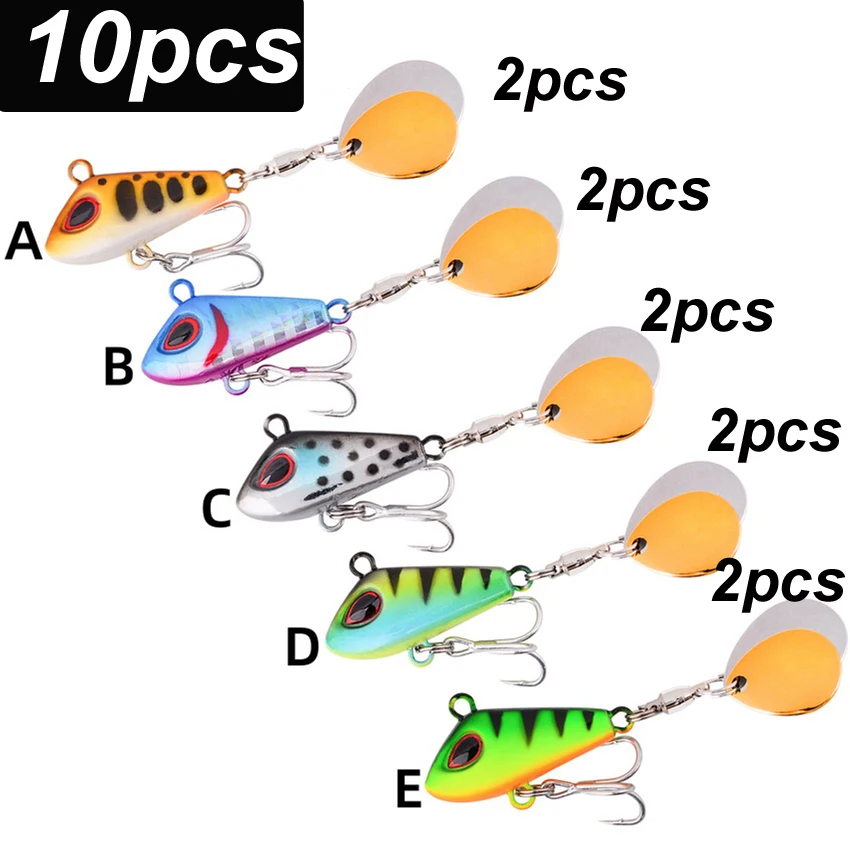 10 Uds nuevo cebo giratorio oscilante de Metal con vibración Spinner cuchara Jig señuelo de Pesca cebos duros artificiales doble lentejuelas señuelo de Pesca - imagen 4