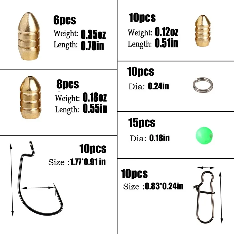 Sougayilang-juego de pesas de pesca con plomos de latón, anzuelos de plantilla, Conector de anillo giratorio, caja de plástico - imagen 3