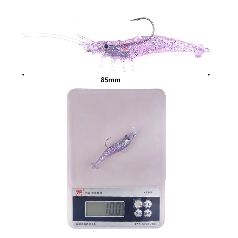 Señuelo suave de pesca de 3 piezas, cebo suave de silicona para camarones, 10g/8,5 cm, cebo de gusano Artificial para camarones con anzuelos, aparejos de pesca - imagen 5