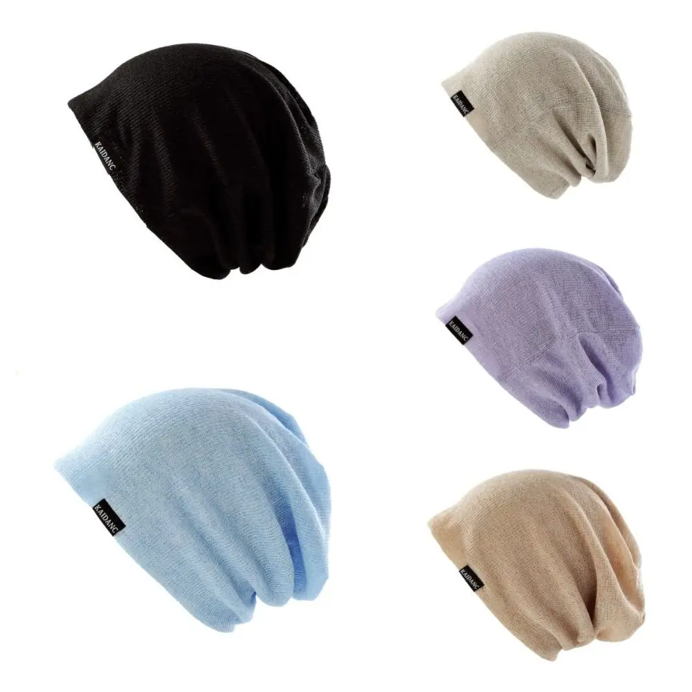 Jersey fino y transpirable de poliéster, gorro suave de doble capa tejido para exteriores, gorros holgados de Color sólido a prueba de viento - imagen 5