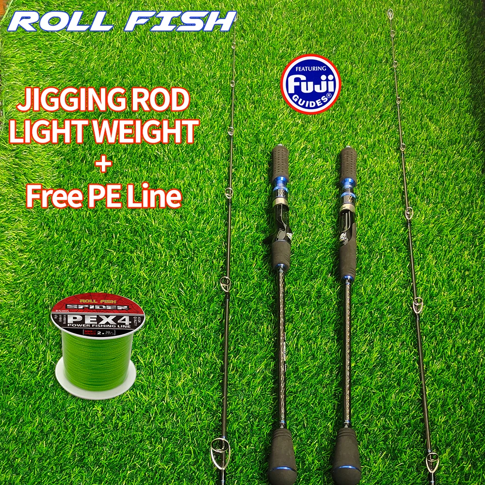 ROLLFISH-caña de Jigging rápida para agua salada, fibra de carbono, guías Fuji y asiento de carrete, caña de pescar + hilo de pescar de 100M - imagen 2