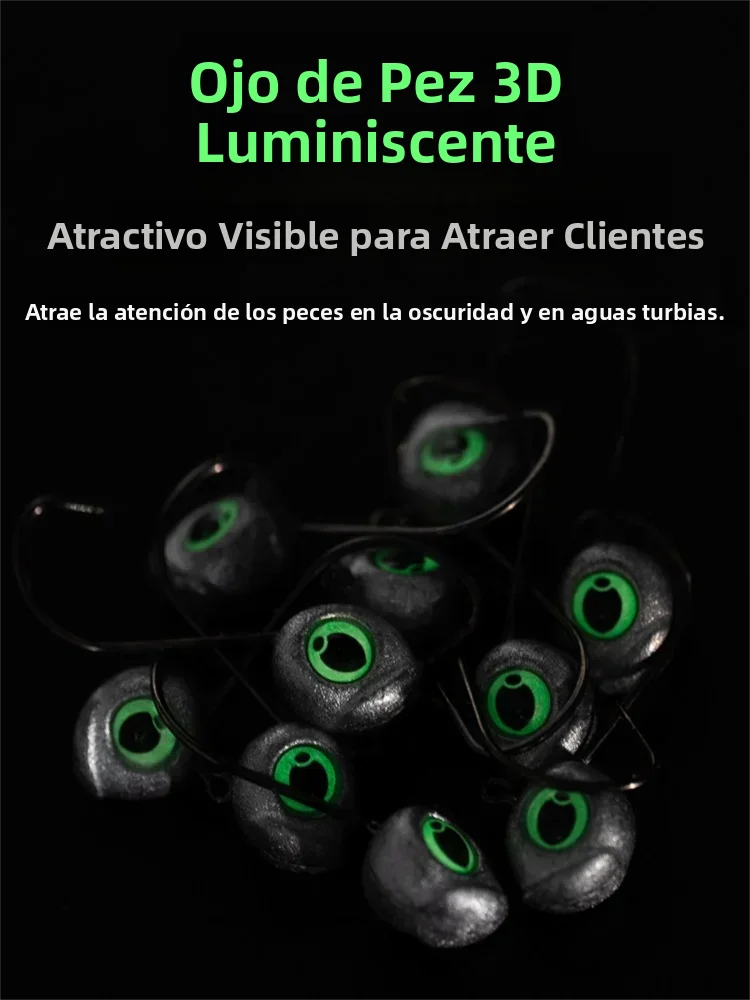 Niños 10 unids/pack 2,5g 3,5g 4,2g 5g cabeza de plomo anzuelos 3D ojos de pesca cebo Artificial luminiscente accesorios de pesca de carpa - imagen 3