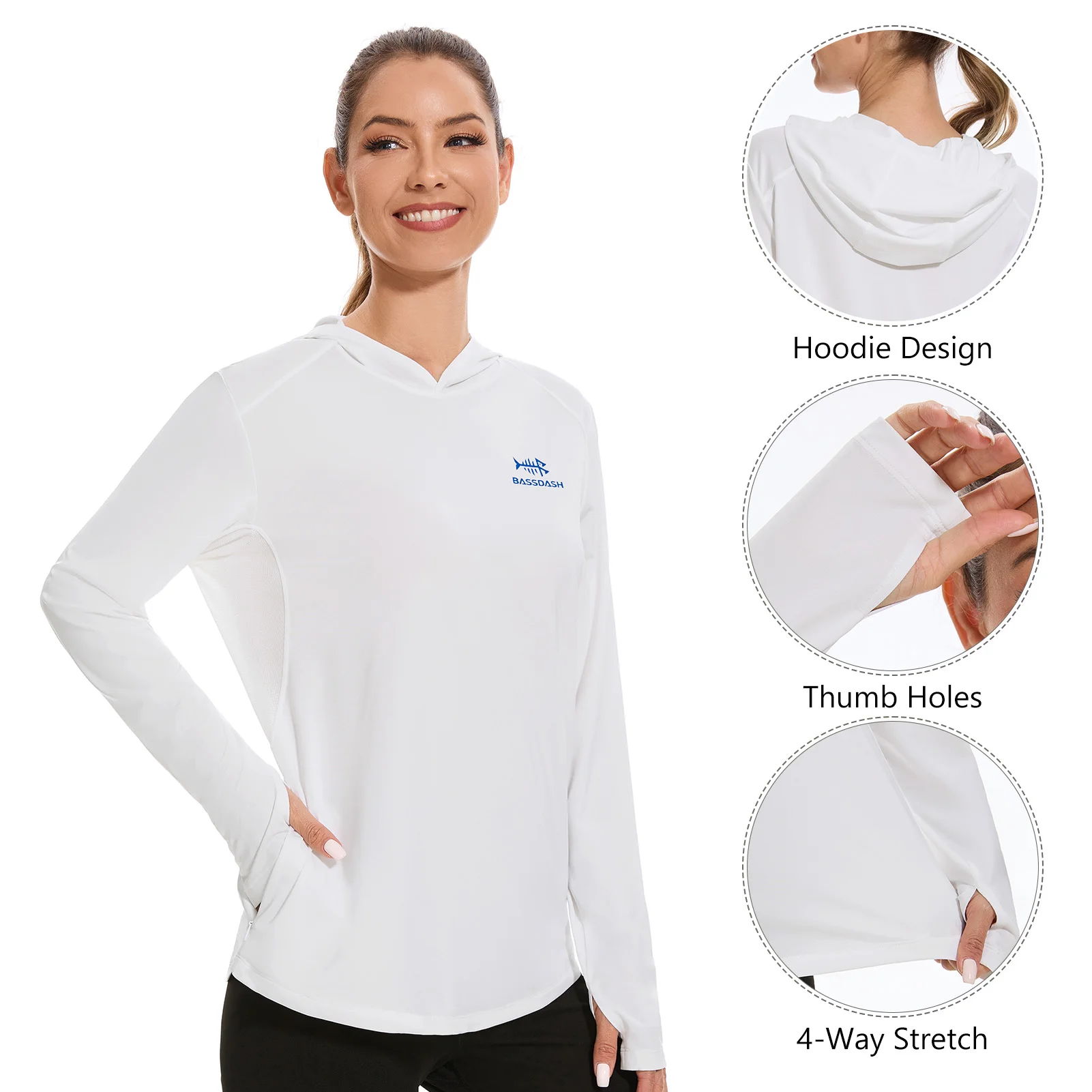 BASSDASH Camisa con capucha de pesca de manga larga UPF 50+ para mujer con bolsillo Protección solar Camisas con capucha ligeras FS04W - imagen 4