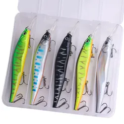 5 uds 13,5 cm 15,6g juego de Señuelos de Pesca minnow kit de caja señuelos de pesca artificiales lubina trucha Lucio Wobbler aparejos de pesca Jerkbait