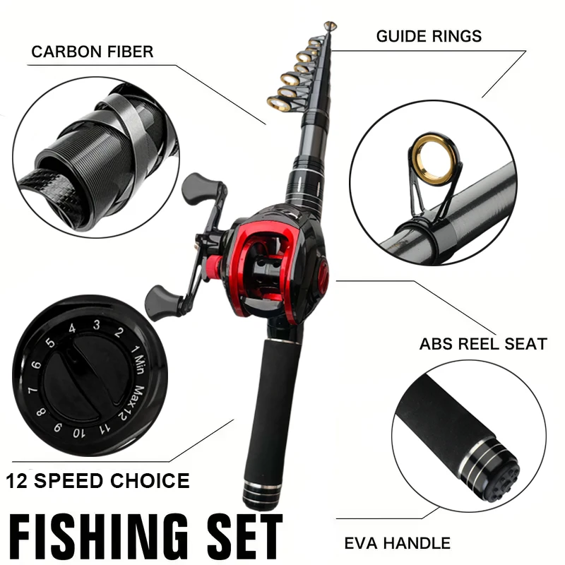 Caña de pescar de mar corta portátil telescópica y carrete Combo 7,2: 1 relación de engranaje rueda de Baitcasting caña de surf de viaje giratoria - imagen 3