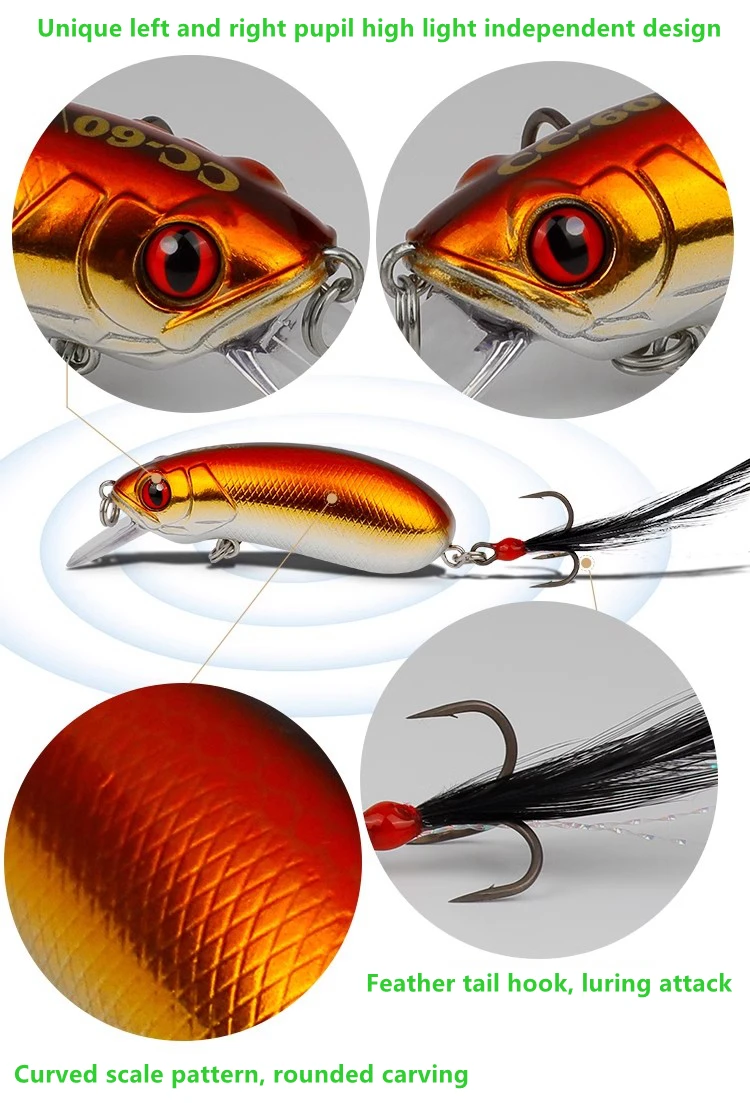 Lurefans-señuelo de Pesca de pececillo de hundimiento lento CC60/60S, 9,5g/9,6g, CrankBait, bamboleante Artificial para lubina, trucha, cebo duro - imagen 3
