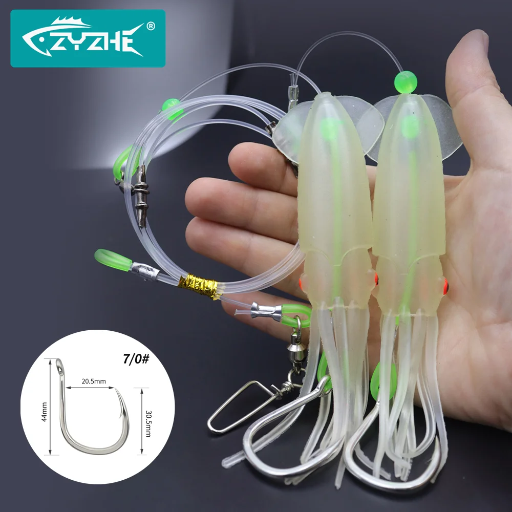 ZYZHE 1 Pieza de Aparejos de Pesca de Aguas Profundas con Señuelo Luminoso de Calamar, Anzuelo BKK8062-5X de Alta Resistencia, Aparejos de Pesca de Aguas Profundas para Atún y Marlin