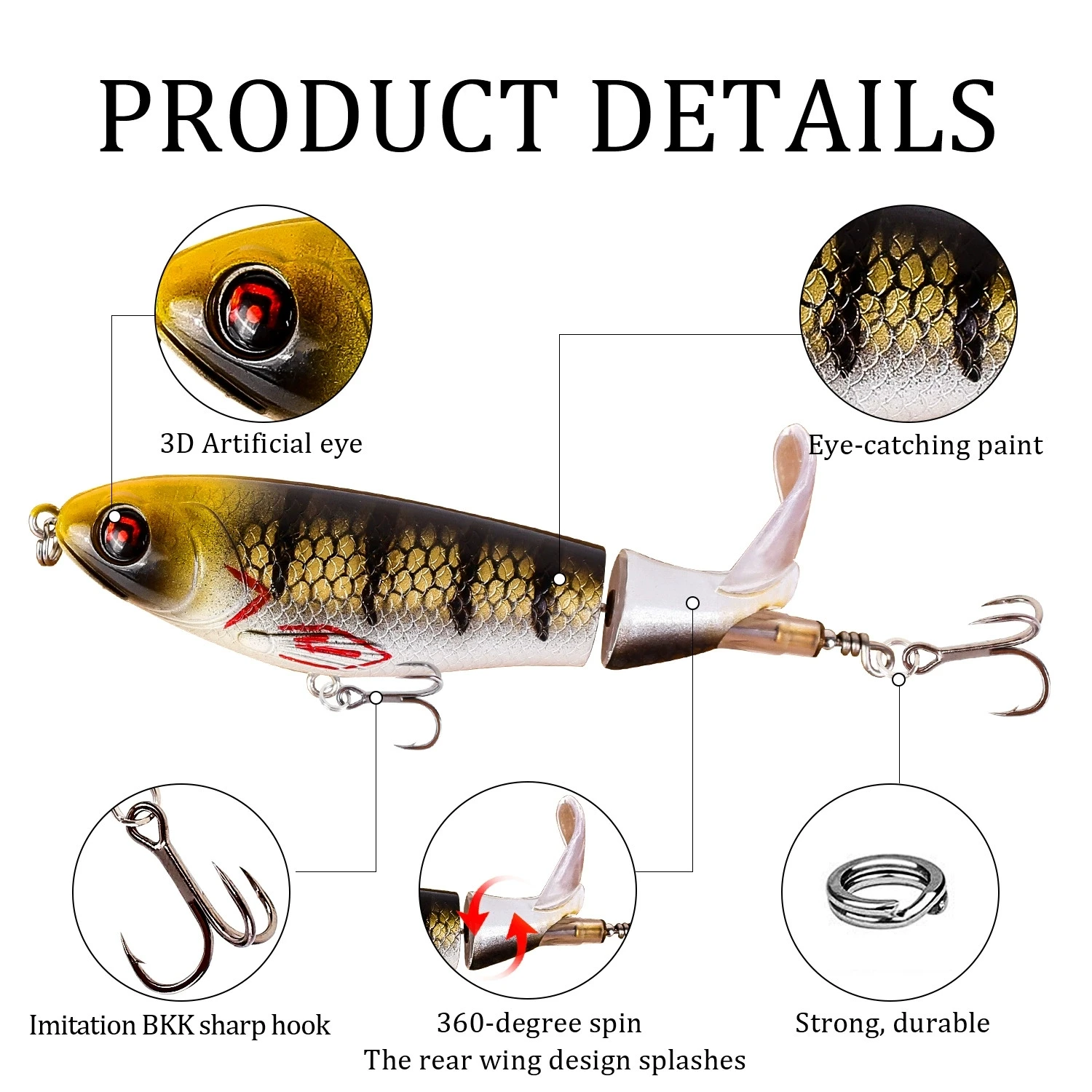 Hélice de lápiz flotante Whopper Popper, 10cm, 17g, señuelo de pesca Topwater, cebo Artificial, Plopper duro, pesca de cola giratoria suave - imagen 2